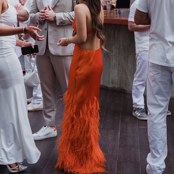 CULT GAIA RAISA PAPAYA GOWN FEATHER LONG ORANGE - Picture 4 of 9